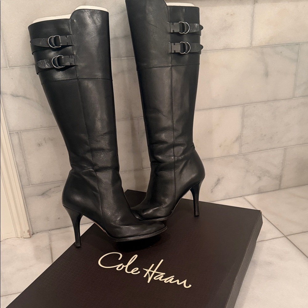 Cole Haan Air Georgina Tall Black Leather Boots Size 8